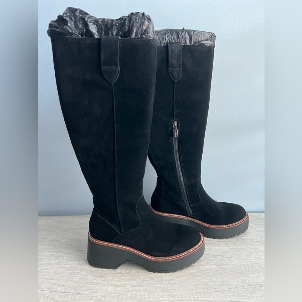Aqua College Women's Waterproof Gina Platform Black Suede Boots Size 11